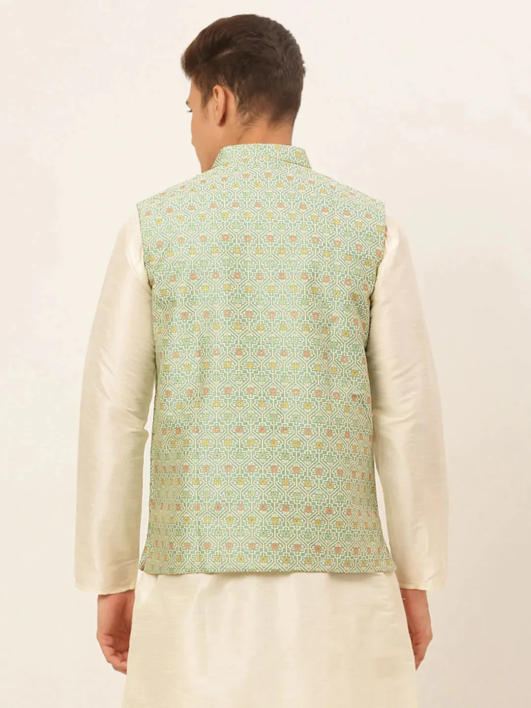 Men Green Embroidered Nehru Jacket