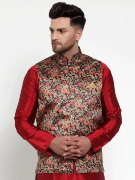 Men'S Black Printed Nehru Jacket