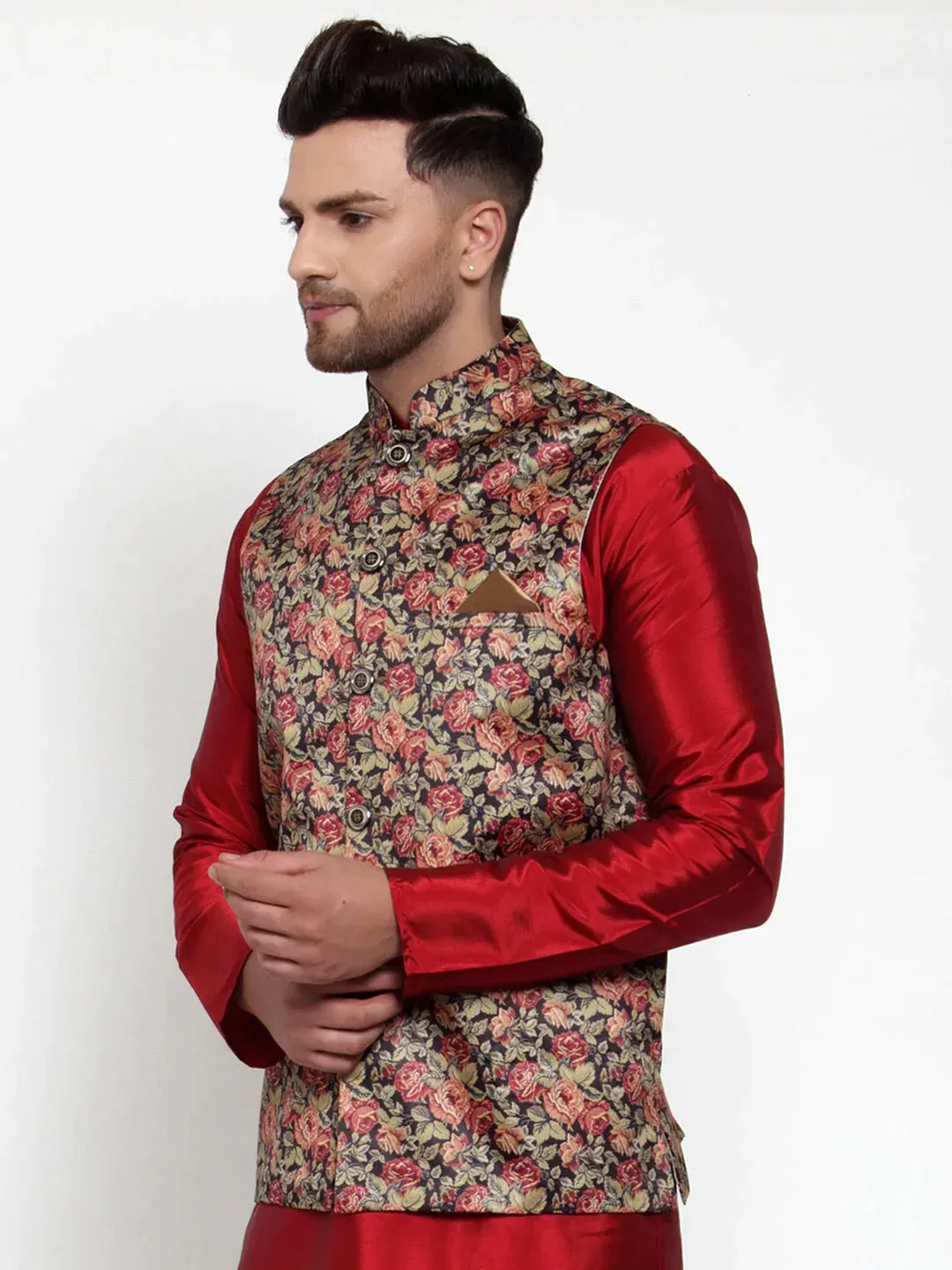 Men'S Black Printed Nehru Jacket