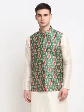 Men'S Green Digital Printed Green Waistcoat