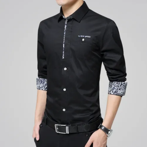 Mens Long Sleeve Button Down Shirt With Floral Details