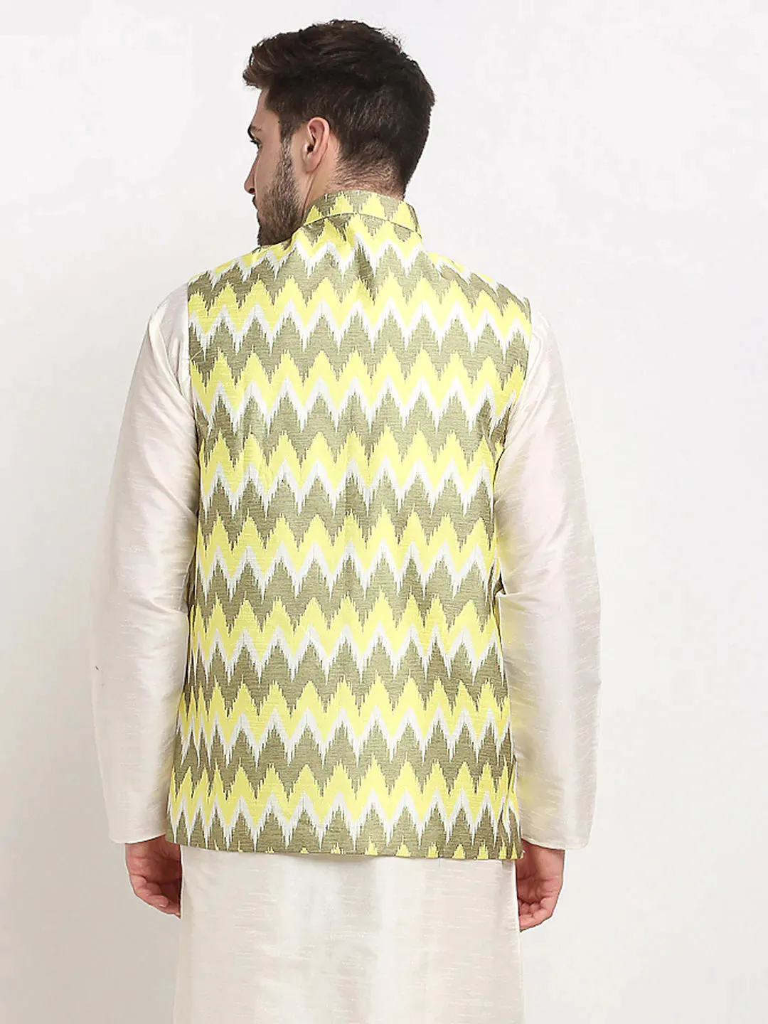 Men'S Olive Ikat Printed Nehru Jacket