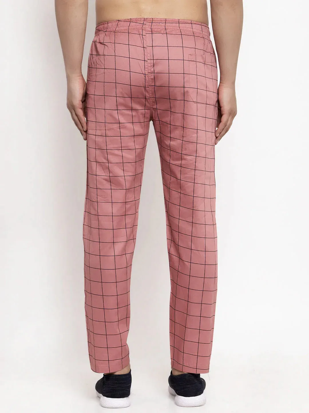 Men'S Peach Checked Cotton Track Pants