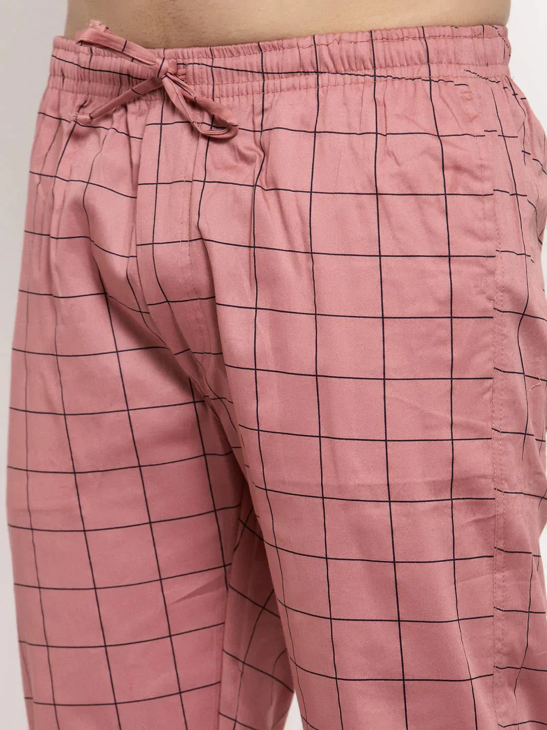 Men'S Peach Checked Cotton Track Pants