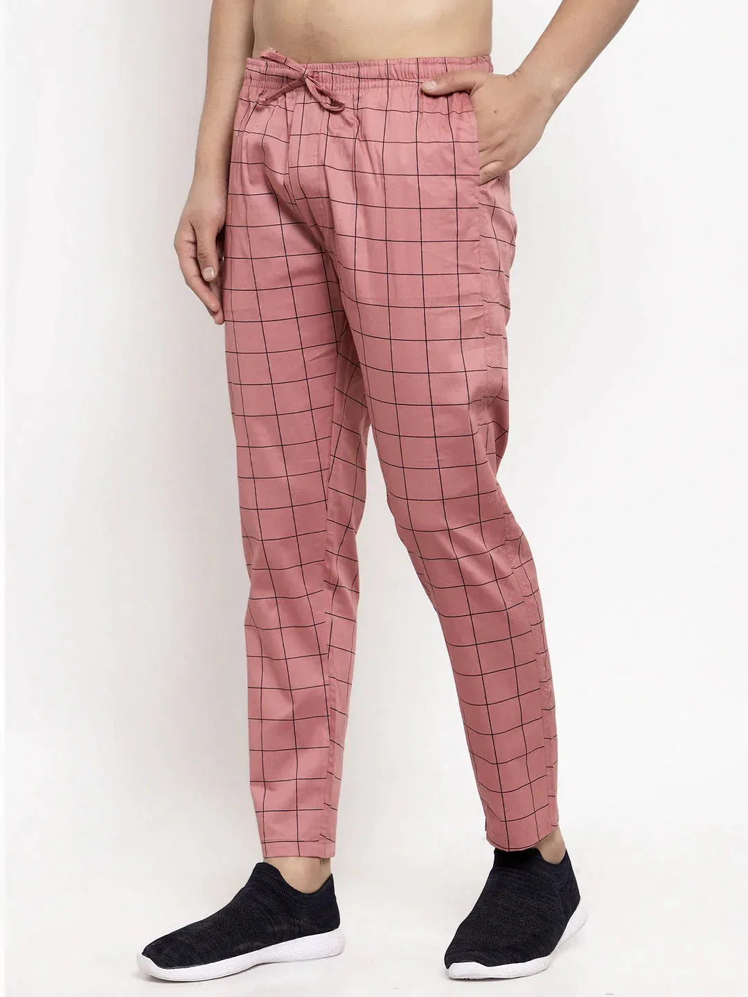 Men'S Peach Checked Cotton Track Pants