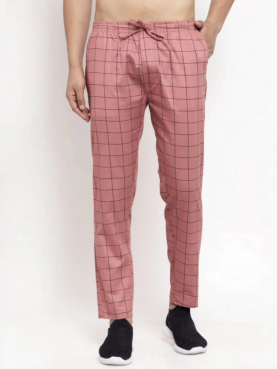 Men'S Peach Checked Cotton Track Pants