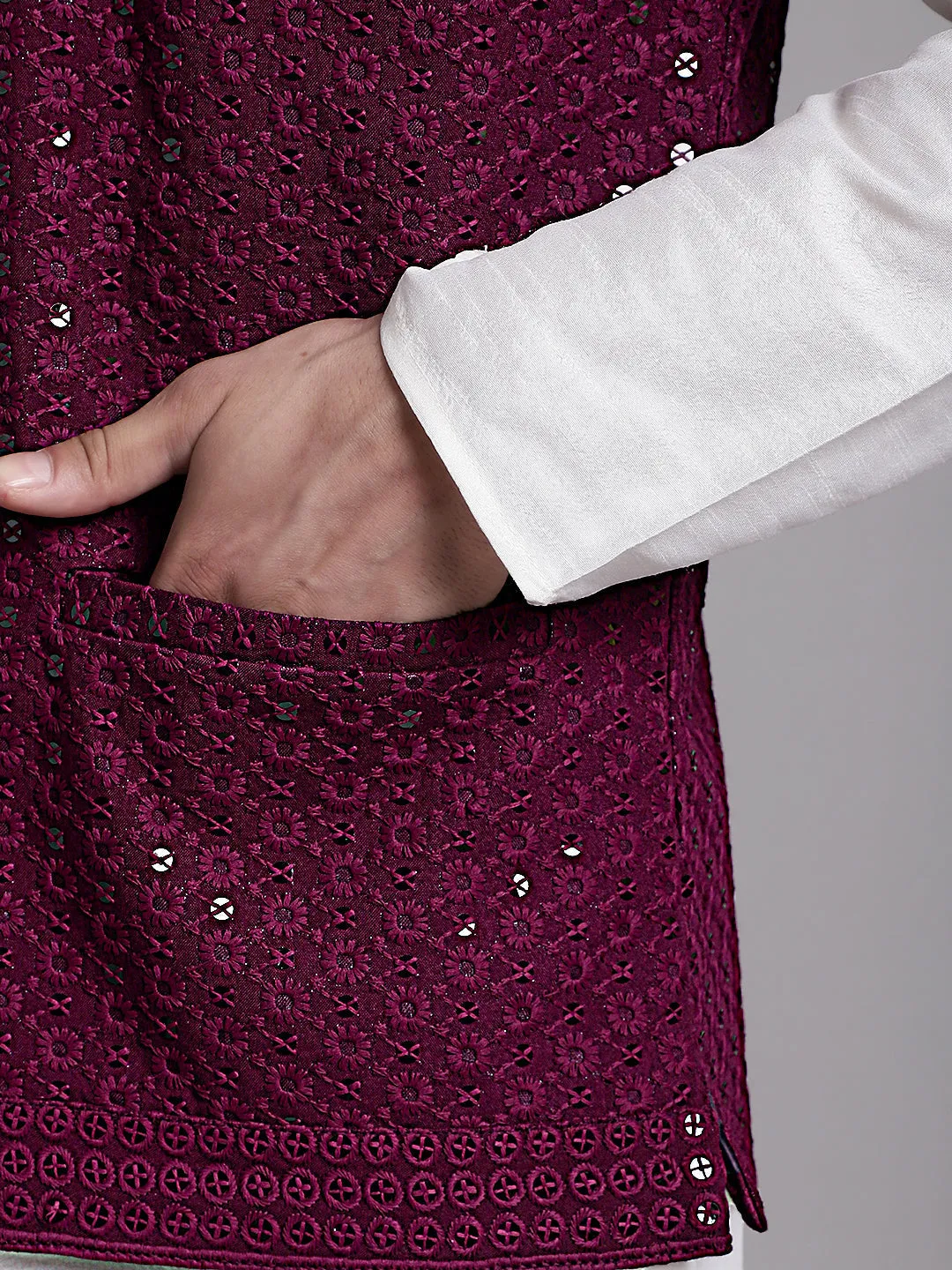 Men'S Purple Sequins And Embroidered Nehru Jacket