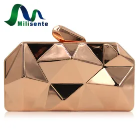 Milisente Handbags Women Metal Clutches Top Quality Hexagon Mini Party Black Evening Purse Silver Bags Gold Box Clutch