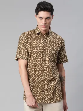 Millennial Men Brown & Beige Cotton  Half Sleeve Shirt For Men-Mmh0168