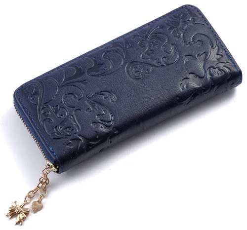 Miyahouse Fashion Genuine Leather Women Long Purse Flower Embossing Female Zipper Wallet Money Clips Woman Cards Purse