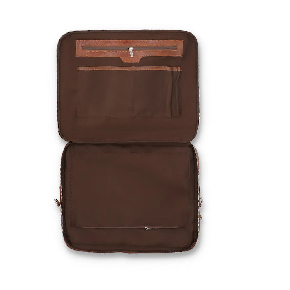 Norde Tan Milled Pull-up Leather Laptop Briefcase