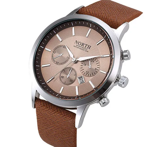 NORTH Men Watch Luxury Brand Fashion Male Wristwatch  30M Waterproof Sport Watch Casual Genuine Leather Quartz Business Watches