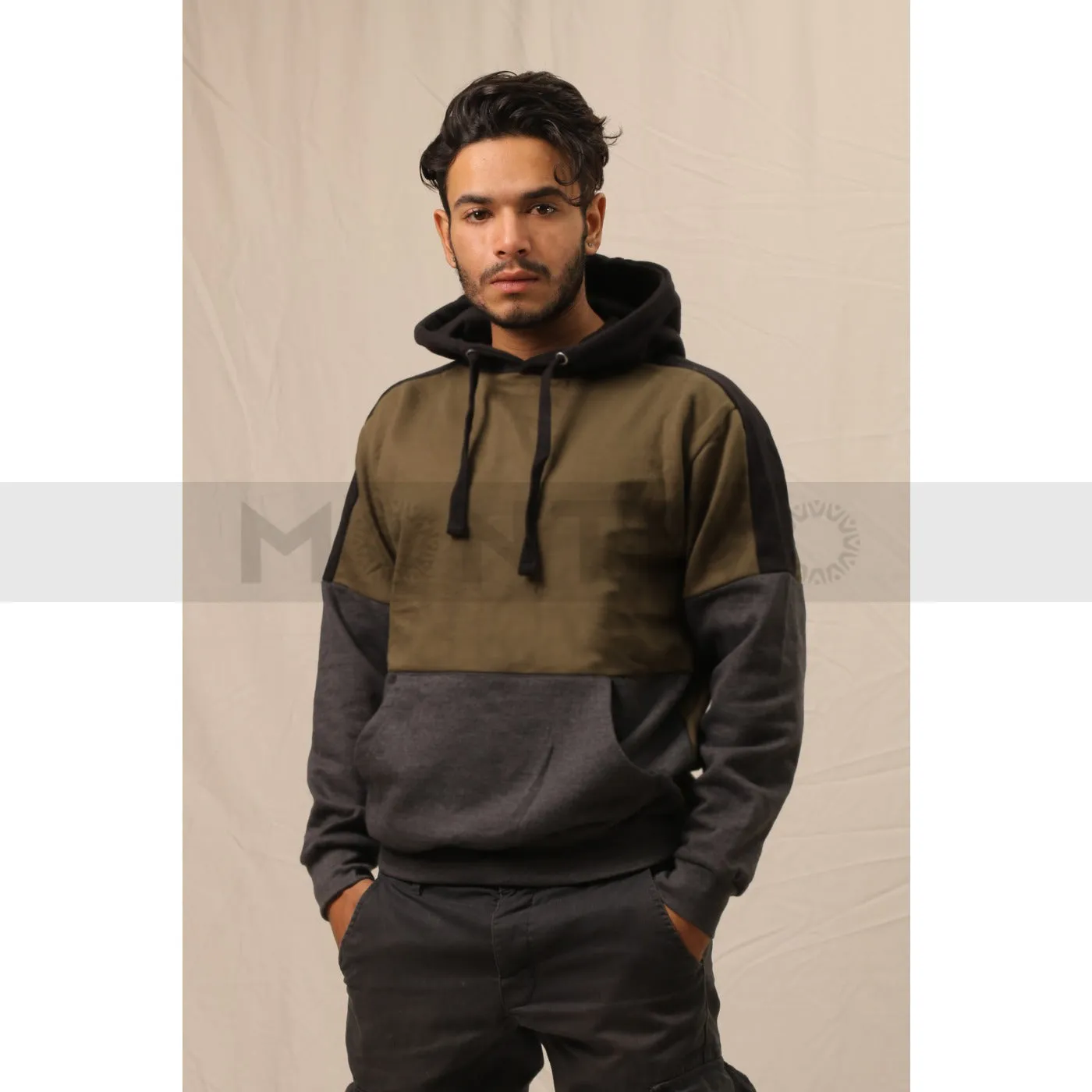 Olive Colour Block Hoodie