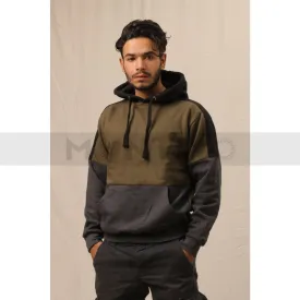 Olive Colour Block Hoodie