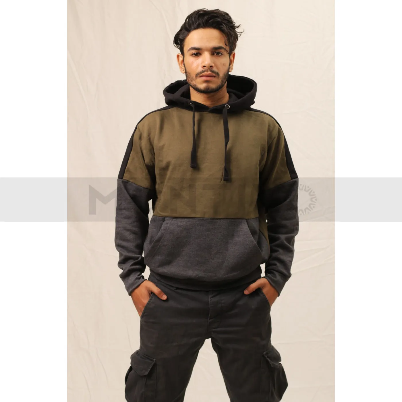 Olive Colour Block Hoodie