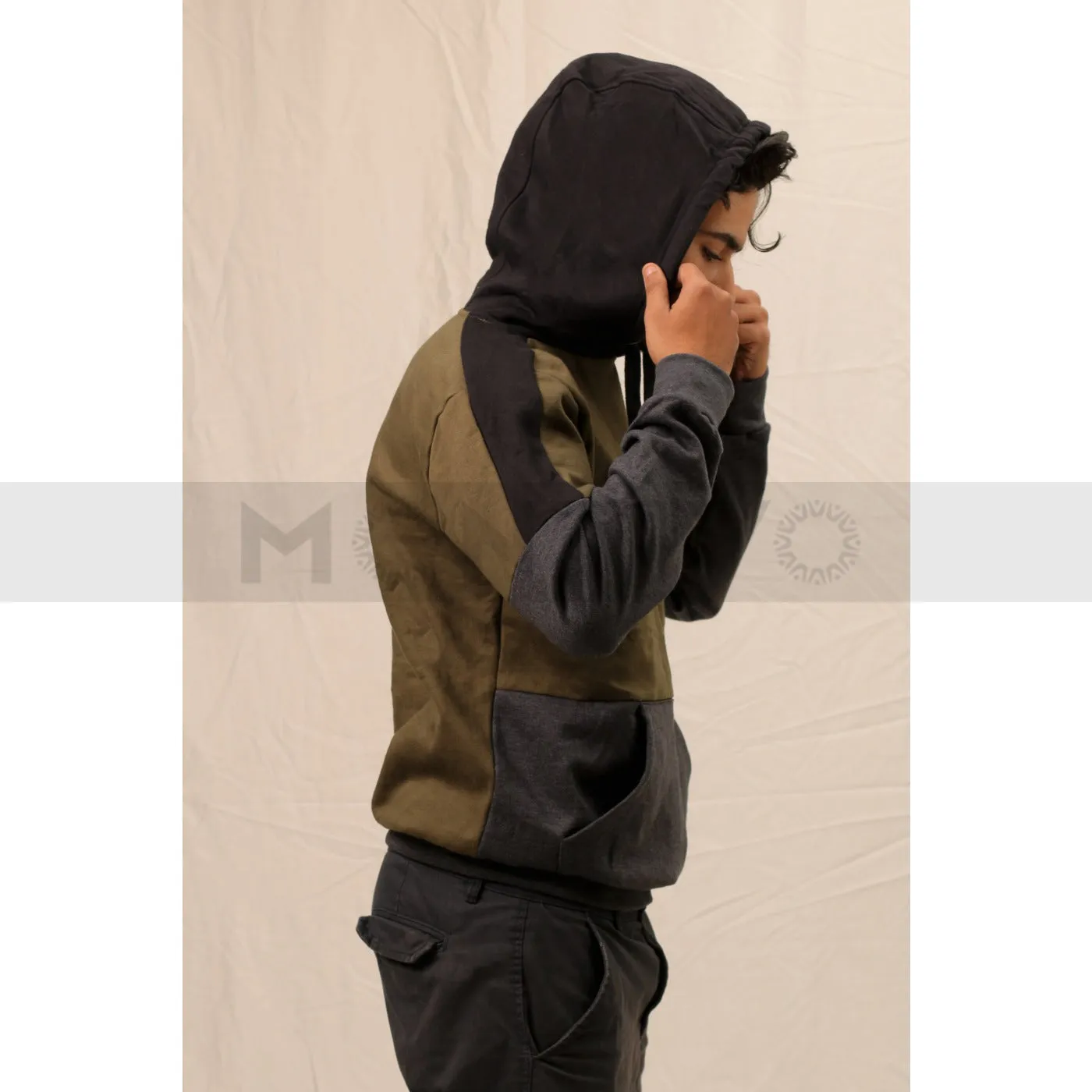 Olive Colour Block Hoodie