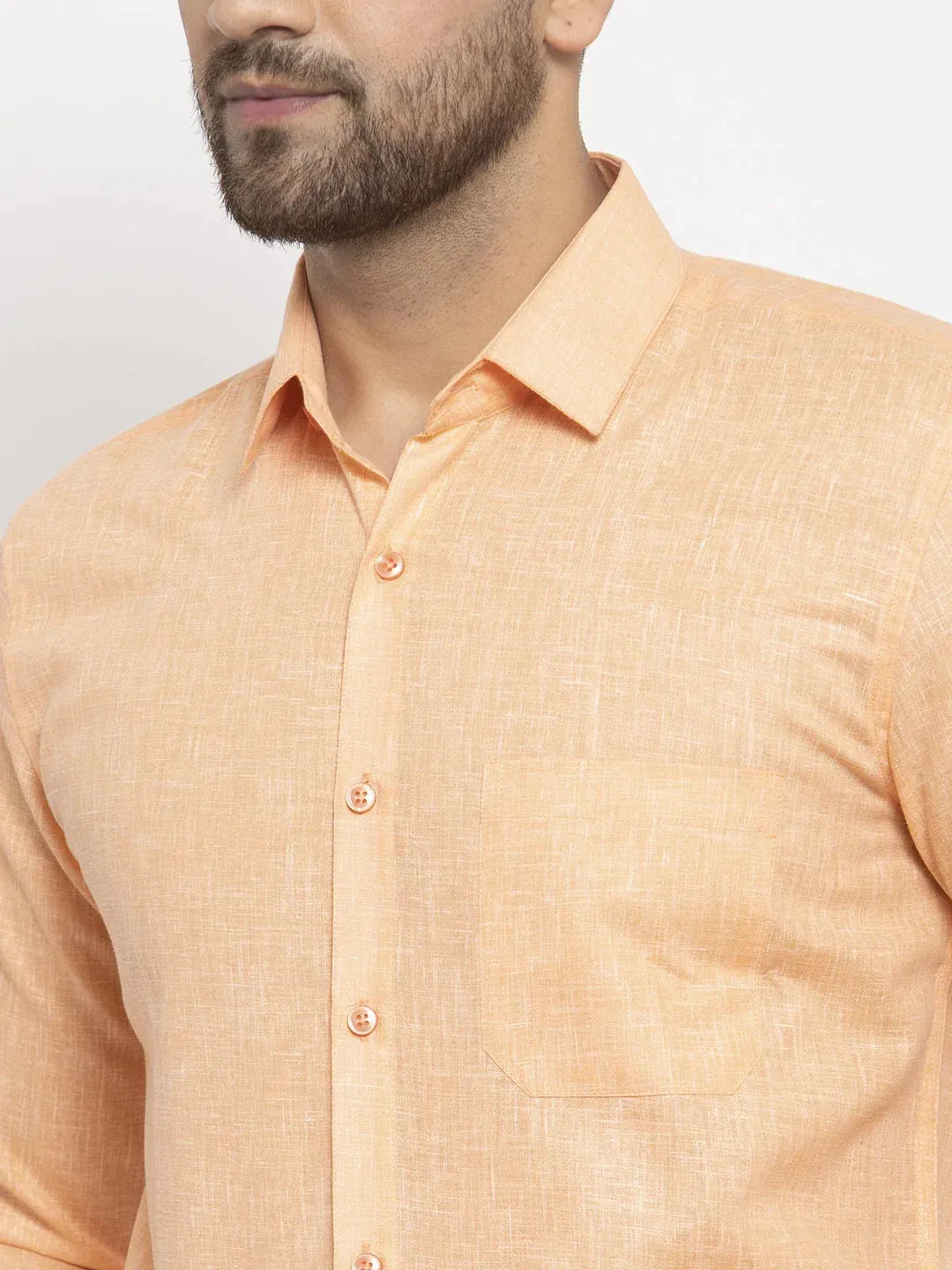 Orange Men'S Dobby Solid Formal Shirts