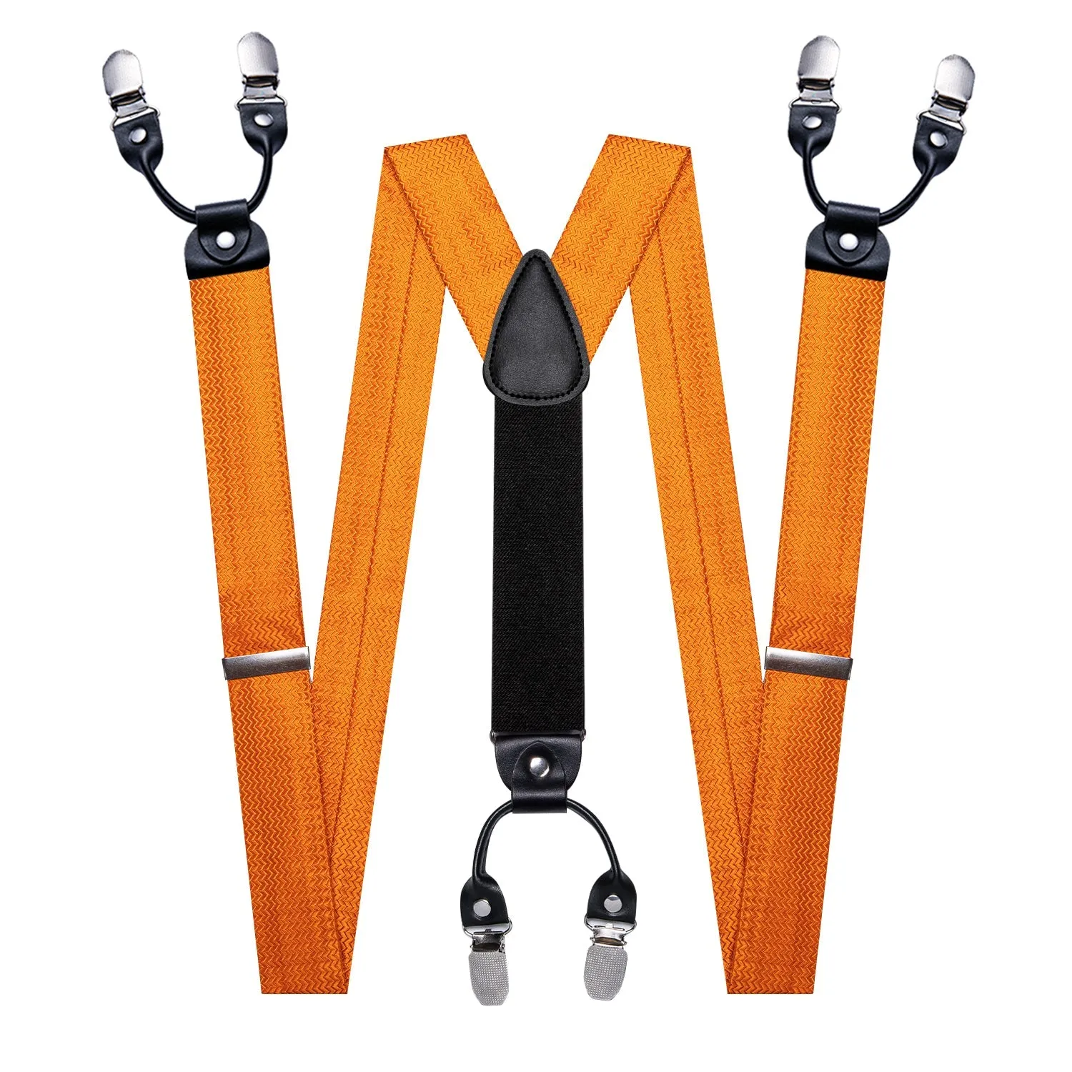 Orange Novelty Woven Y Back Brace Clip-on Men's Suspender with Bow Tie Set