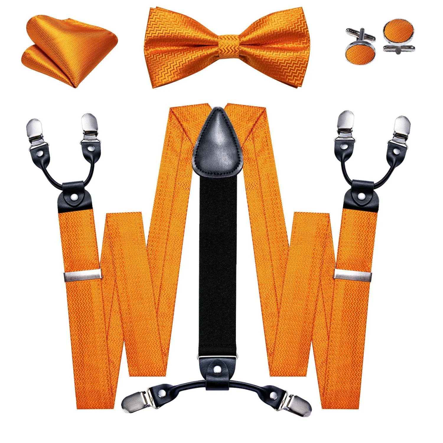 Orange Novelty Woven Y Back Brace Clip-on Men's Suspender with Bow Tie Set