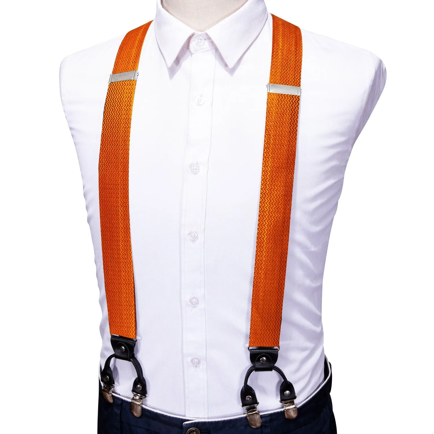 Orange Novelty Woven Y Back Brace Clip-on Men's Suspender with Bow Tie Set