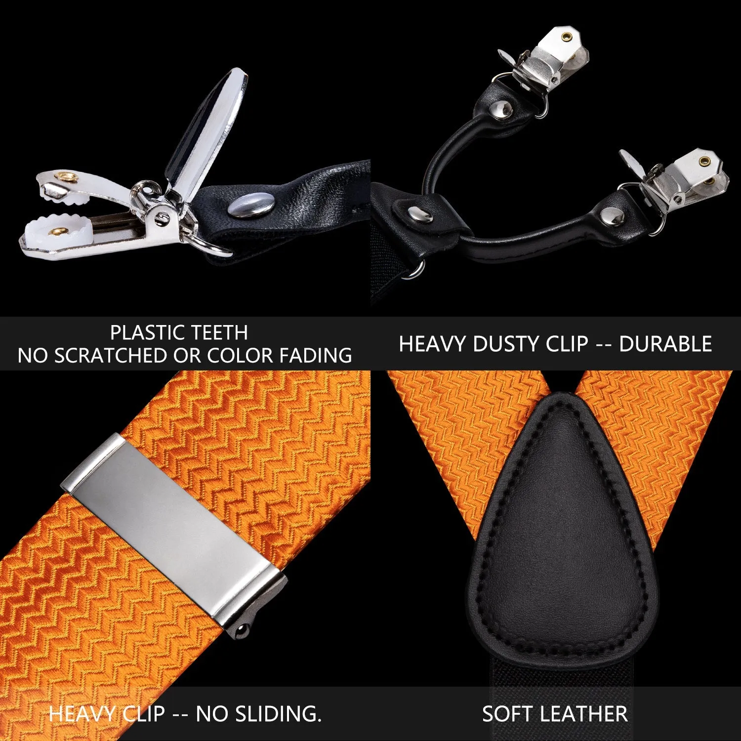 Orange Novelty Woven Y Back Brace Clip-on Men's Suspender with Bow Tie Set