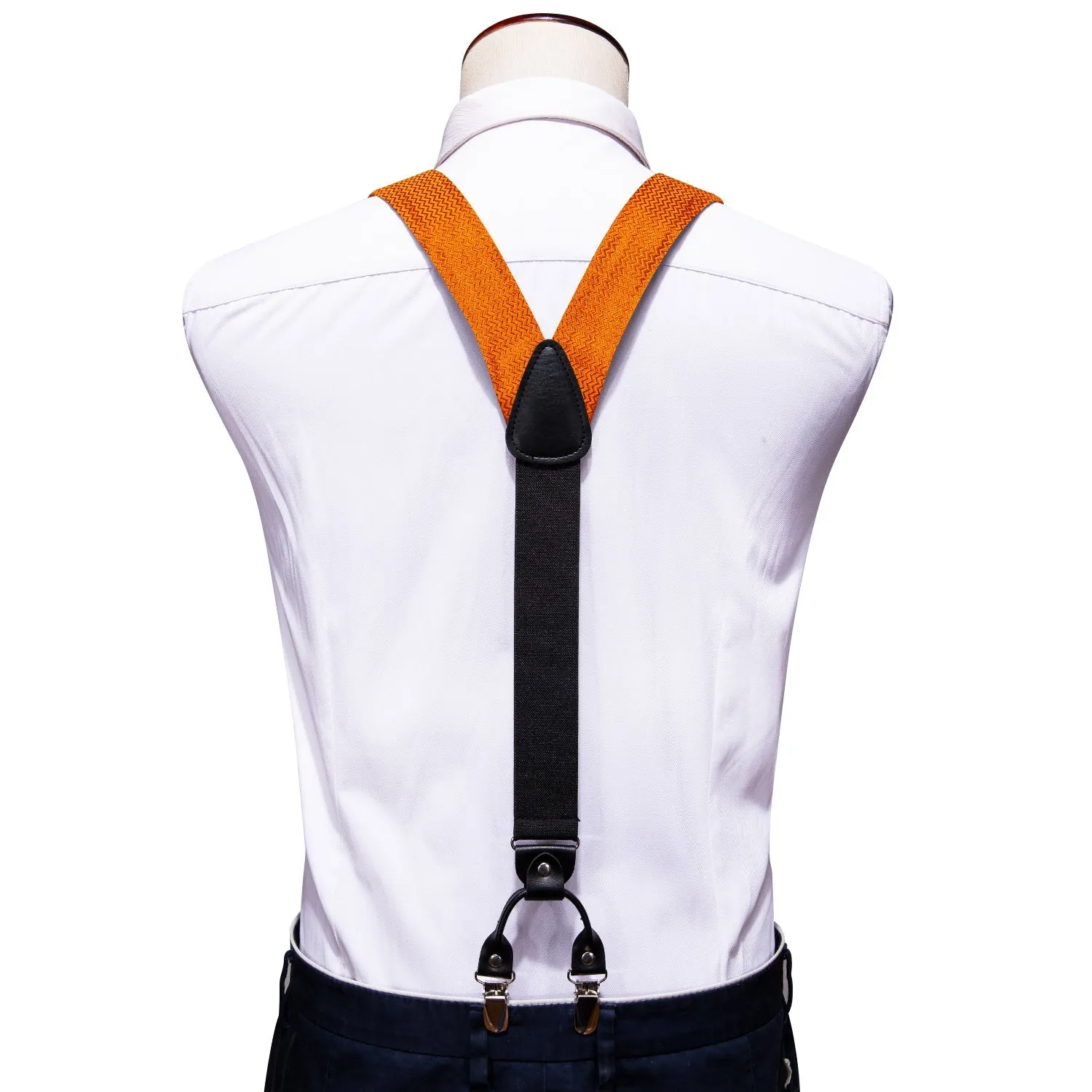 Orange Novelty Woven Y Back Brace Clip-on Men's Suspender with Bow Tie Set