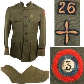 Original U.S. WWI Named Enlisted Pilot 26th Aero Squadron 3rd Air Park Aviation Warrant Officer Uniform Jacket & Breeches with Victory Ribbon & Wound Stripe