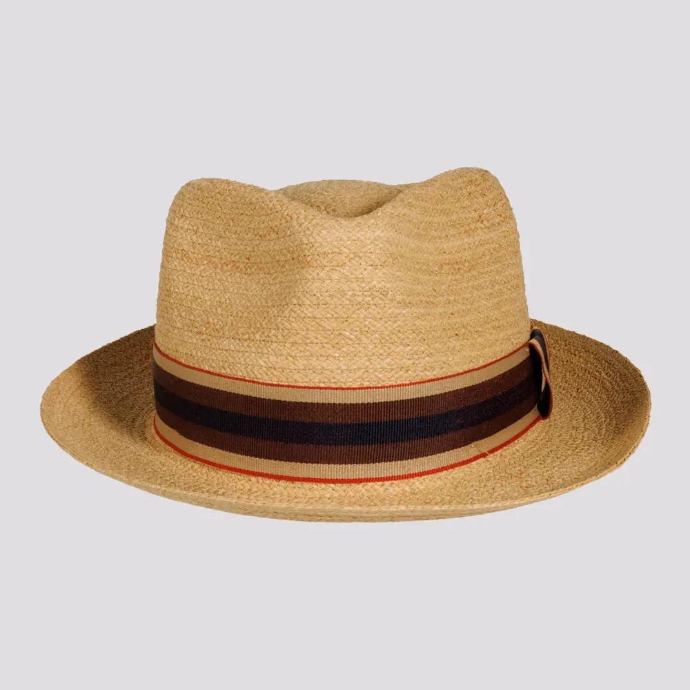 Oslo | Womens Woven Raffia Braid Fedora Hat with Striped Band