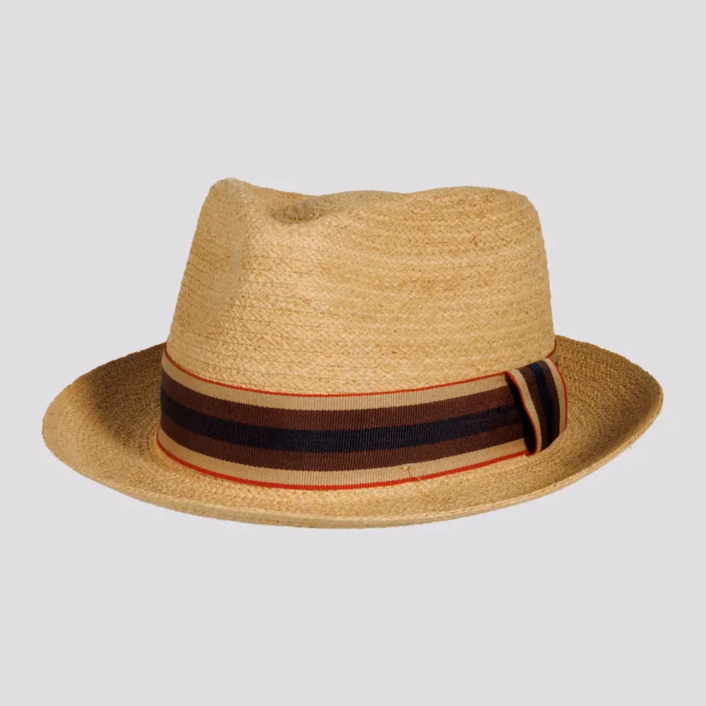 Oslo | Womens Woven Raffia Braid Fedora Hat with Striped Band