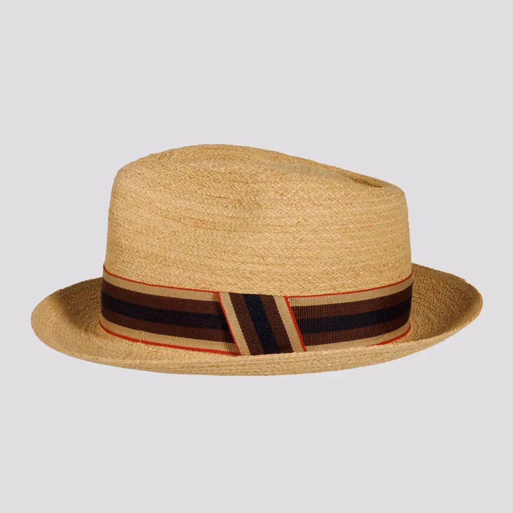 Oslo | Womens Woven Raffia Braid Fedora Hat with Striped Band