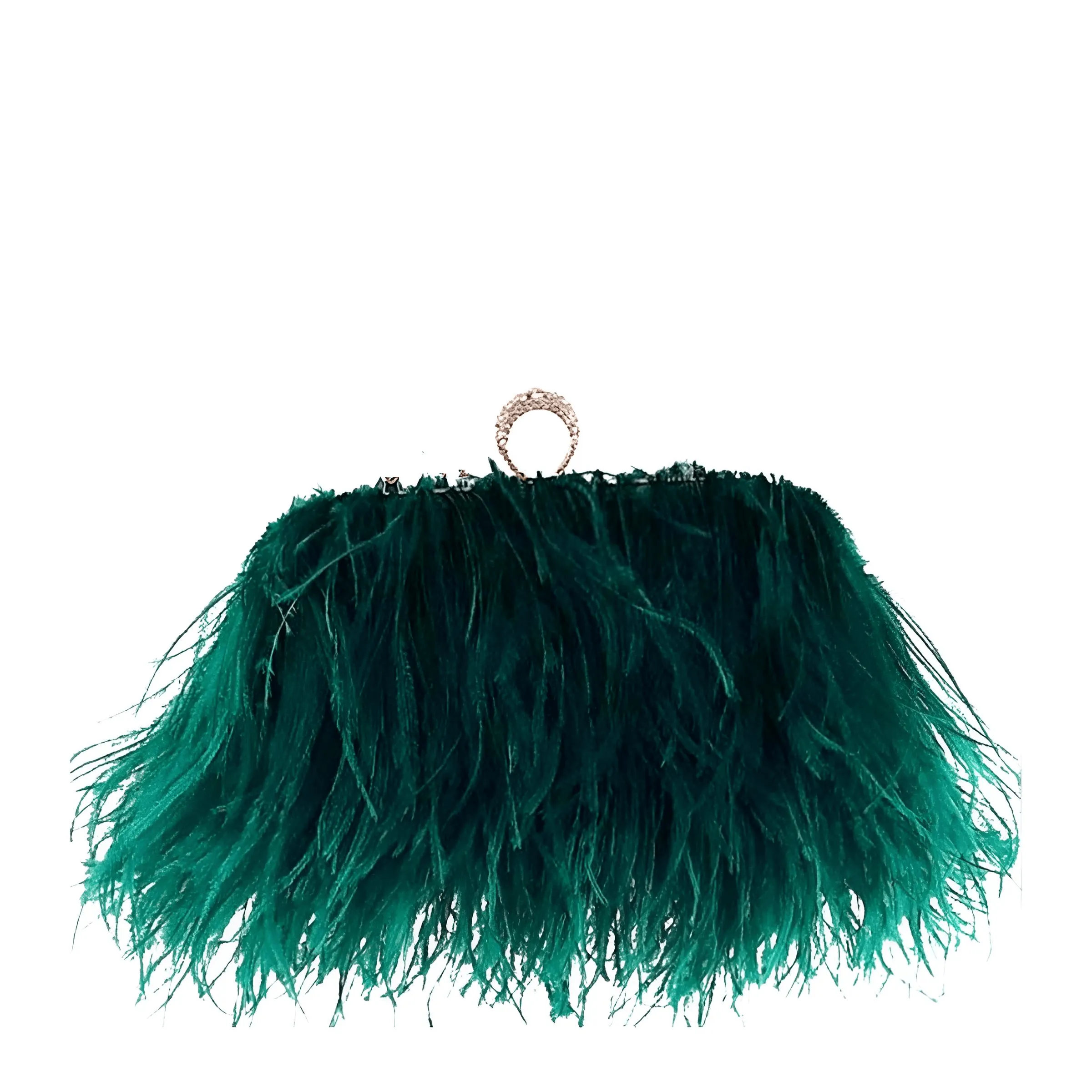 Ostrich Feather Clutch With Removable Shoulder Strap & Satin Interior