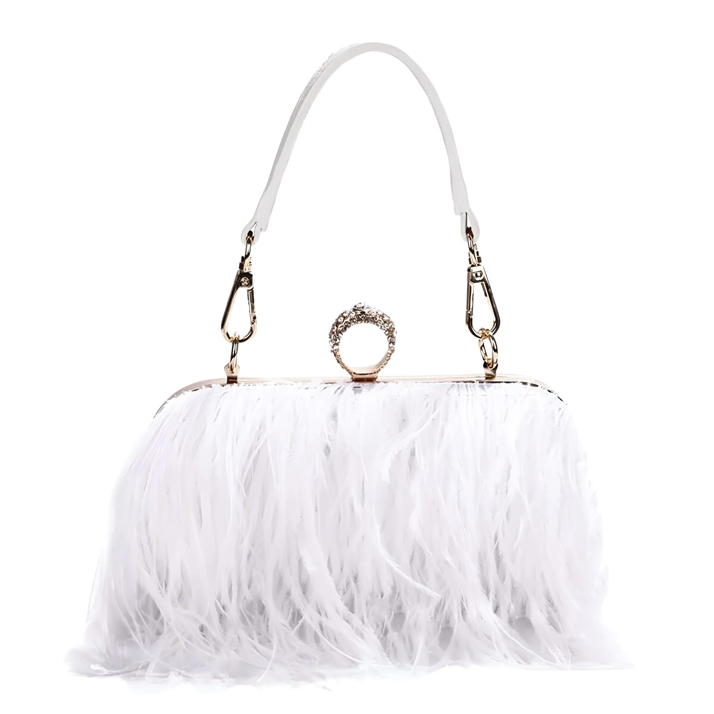 Ostrich Feather Clutch With Removable Shoulder Strap & Satin Interior