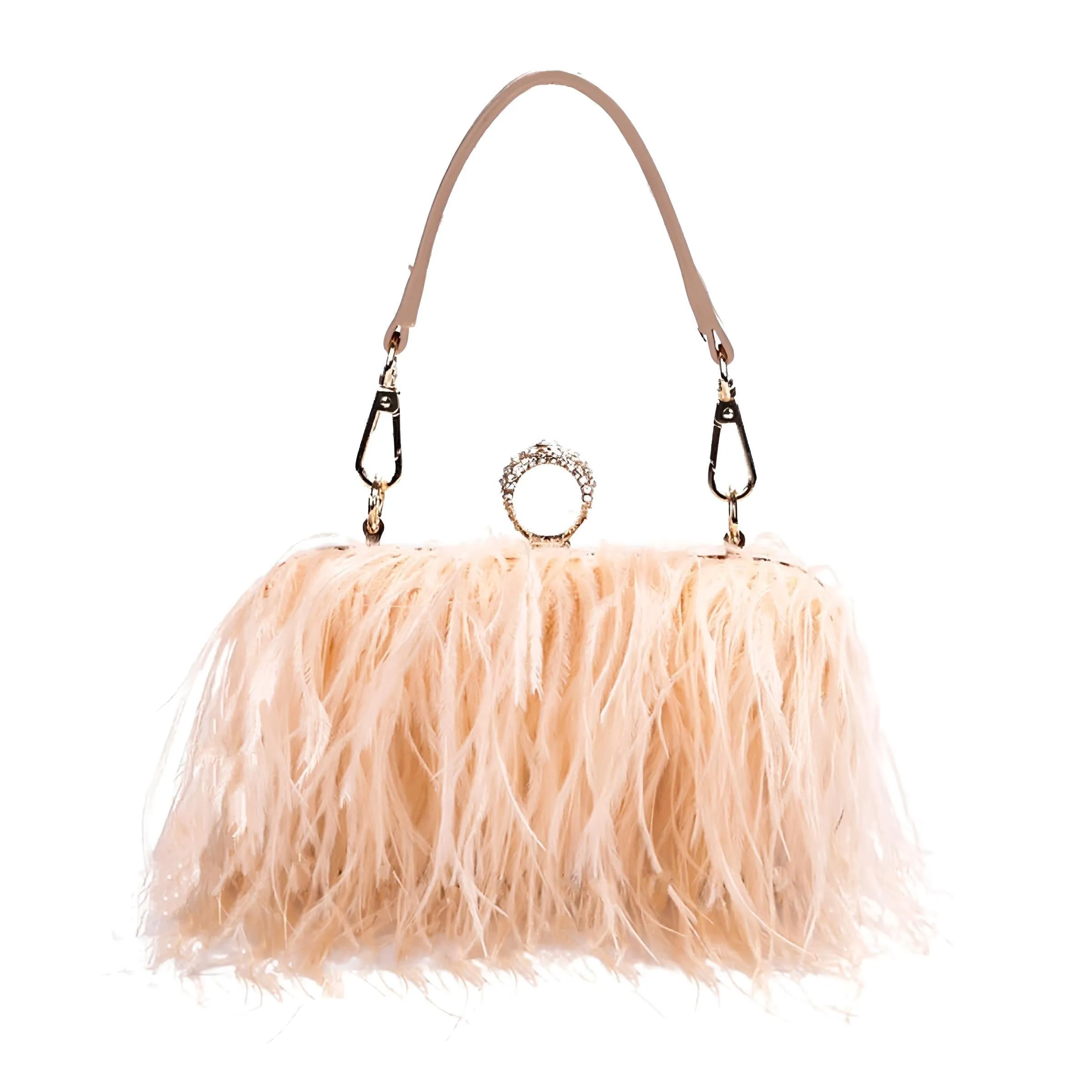 Ostrich Feather Clutch With Removable Shoulder Strap & Satin Interior