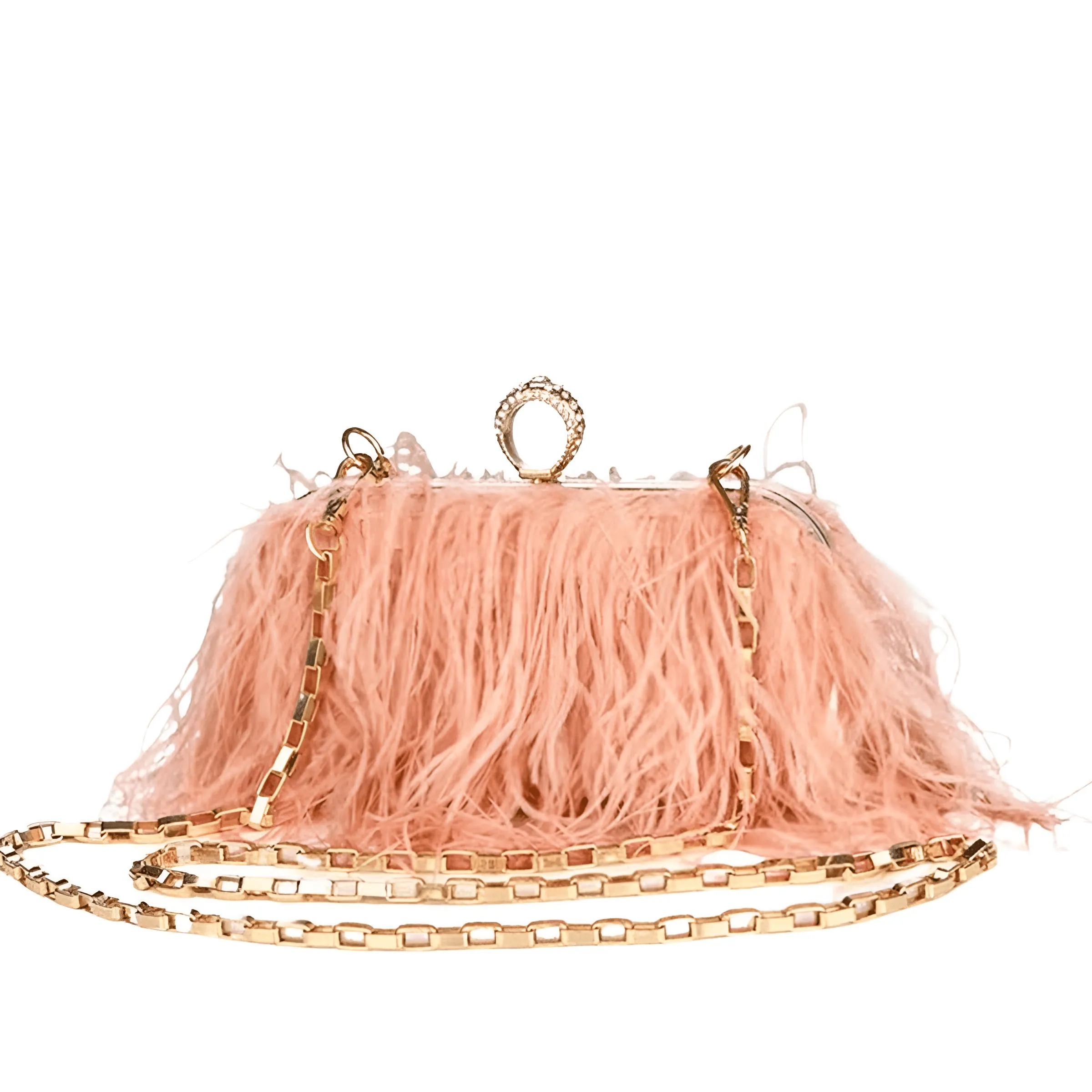 Ostrich Feather Clutch With Removable Shoulder Strap & Satin Interior