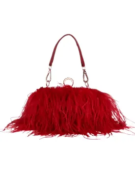 Ostrich Feather Clutch With Removable Shoulder Strap & Satin Interior