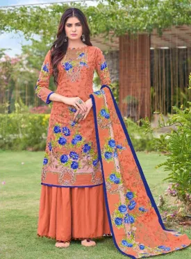 Pakistani Lawn Cotton Unstitched Suits Dress Material Orange