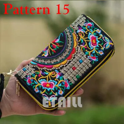 Peacock Thailand Boho Embroidered Purse Female Clutch Long Wallet Coin Bag Lady Mobile Phone Bag Luxury Brand Wallet Woman 2016