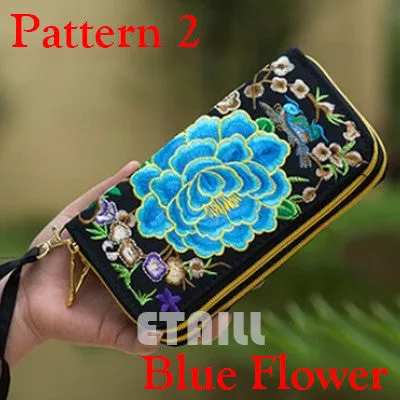 Peacock Thailand Boho Embroidered Purse Female Clutch Long Wallet Coin Bag Lady Mobile Phone Bag Luxury Brand Wallet Woman 2016