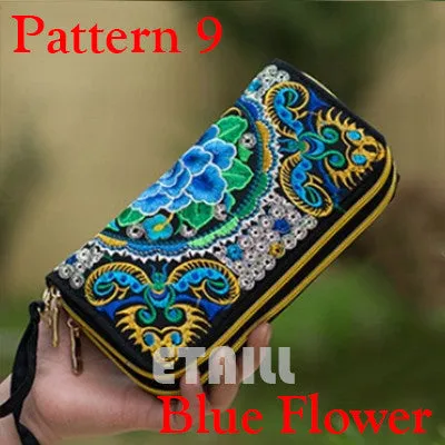 Peacock Thailand Boho Embroidered Purse Female Clutch Long Wallet Coin Bag Lady Mobile Phone Bag Luxury Brand Wallet Woman 2016