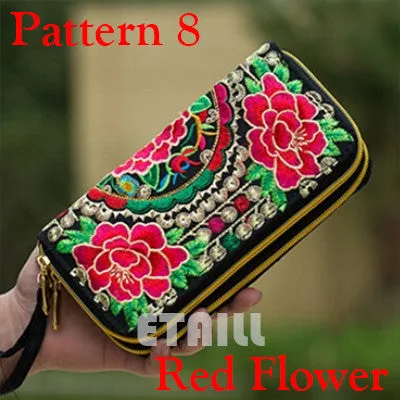 Peacock Thailand Boho Embroidered Purse Female Clutch Long Wallet Coin Bag Lady Mobile Phone Bag Luxury Brand Wallet Woman 2016