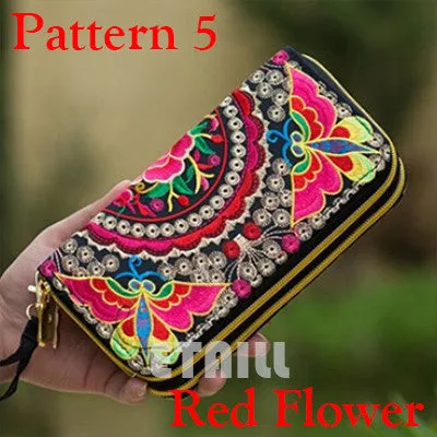 Peacock Thailand Boho Embroidered Purse Female Clutch Long Wallet Coin Bag Lady Mobile Phone Bag Luxury Brand Wallet Woman 2016