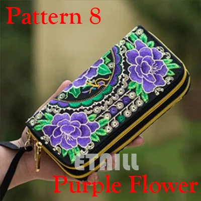 Peacock Thailand Boho Embroidered Purse Female Clutch Long Wallet Coin Bag Lady Mobile Phone Bag Luxury Brand Wallet Woman 2016