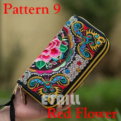 Peacock Thailand Boho Embroidered Purse Female Clutch Long Wallet Coin Bag Lady Mobile Phone Bag Luxury Brand Wallet Woman 2016