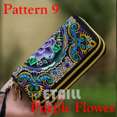 Peacock Thailand Boho Embroidered Purse Female Clutch Long Wallet Coin Bag Lady Mobile Phone Bag Luxury Brand Wallet Woman 2016