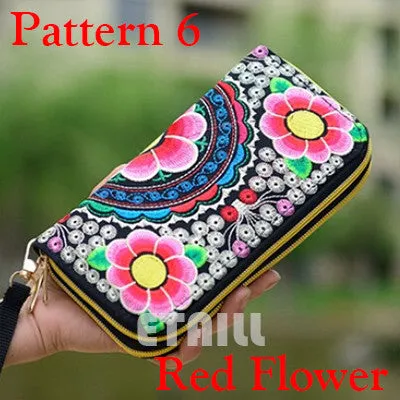 Peacock Thailand Boho Embroidered Purse Female Clutch Long Wallet Coin Bag Lady Mobile Phone Bag Luxury Brand Wallet Woman 2016