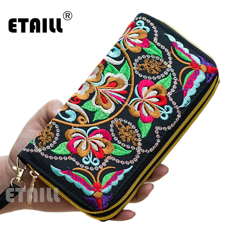 Peacock Thailand Boho Embroidered Purse Female Clutch Long Wallet Coin Bag Lady Mobile Phone Bag Luxury Brand Wallet Woman 2016