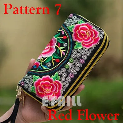 Peacock Thailand Boho Embroidered Purse Female Clutch Long Wallet Coin Bag Lady Mobile Phone Bag Luxury Brand Wallet Woman 2016