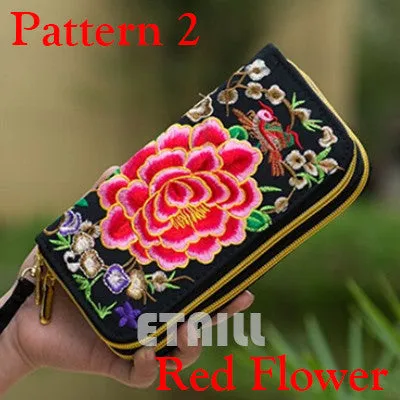 Peacock Thailand Boho Embroidered Purse Female Clutch Long Wallet Coin Bag Lady Mobile Phone Bag Luxury Brand Wallet Woman 2016