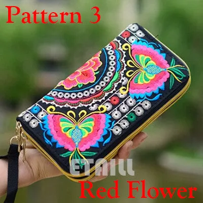 Peacock Thailand Boho Embroidered Purse Female Clutch Long Wallet Coin Bag Lady Mobile Phone Bag Luxury Brand Wallet Woman 2016