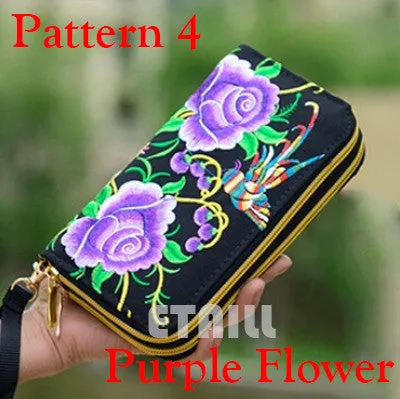 Peacock Thailand Boho Embroidered Purse Female Clutch Long Wallet Coin Bag Lady Mobile Phone Bag Luxury Brand Wallet Woman 2016